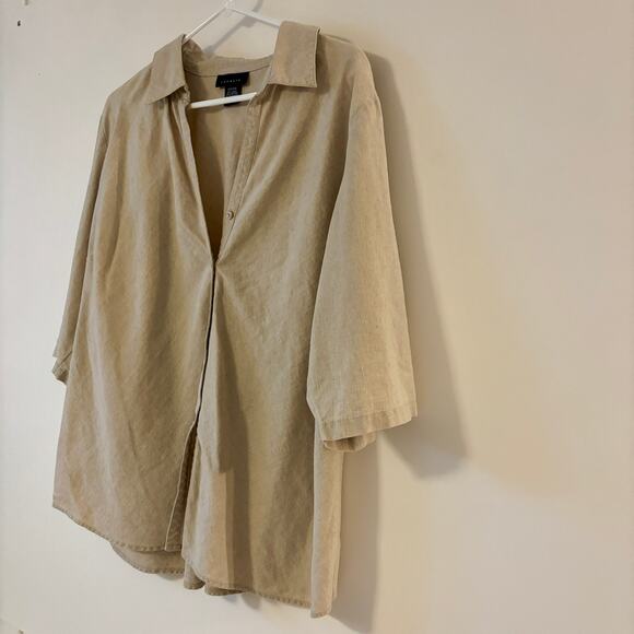 Venezia Linen Cotton short sleeve tan top 22/24 - Picture 2 of 10